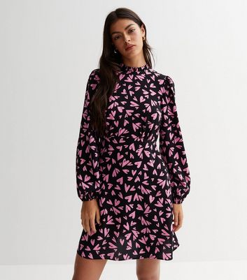 Pink Heart Print High Neck Mini Dress New Look