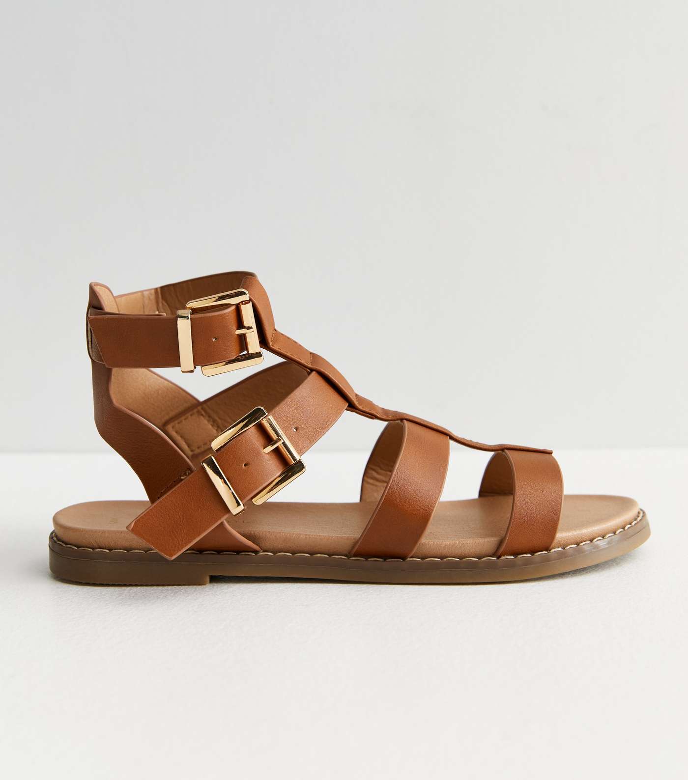 Tan Leather-Look Gladiator Footbed Sandals Image 3