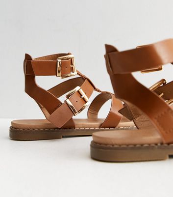 Tan Leather Look Gladiator Footbed Sandals New Look