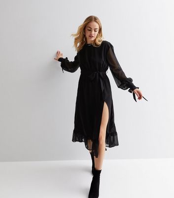 Long sleeve outlet tie waist dress