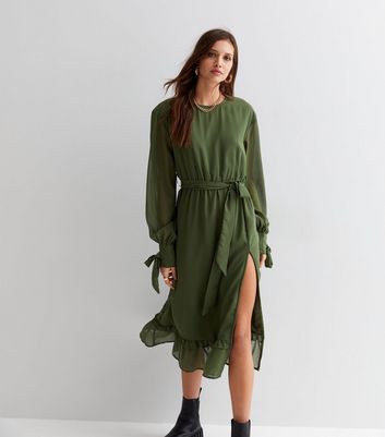 Khaki chiffon outlet dress