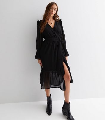 Black chiffon best sale midi dress