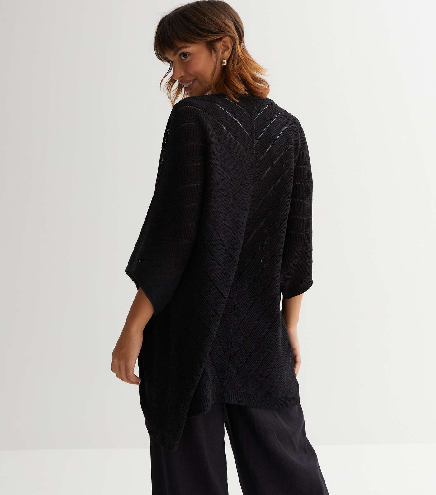 Black Chevron Knit Kimono Cardigan Image 4