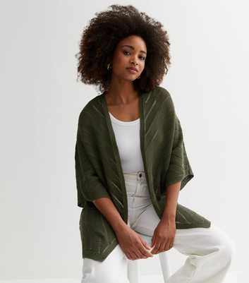 Khaki Chevron Knit Kimono Cardigan