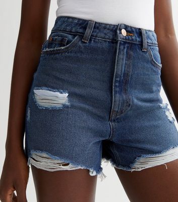 High waisted denim hot sale shorts distressed