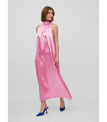 VILA Pink Satin Halter Neck Maxi Dress