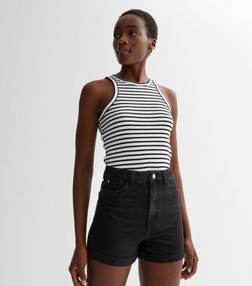 Black denim store mom shorts