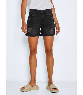 Noisy May Black Ripped High Waist Denim Shorts
