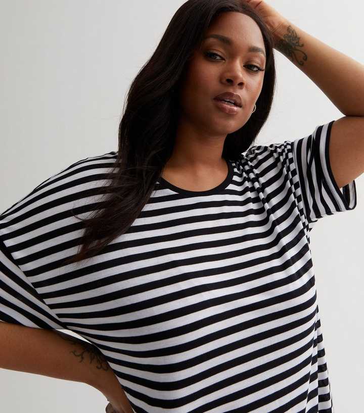 Oversized jersey top - Black/Striped - Ladies