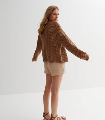 Tan chunky 2025 knit cardigan