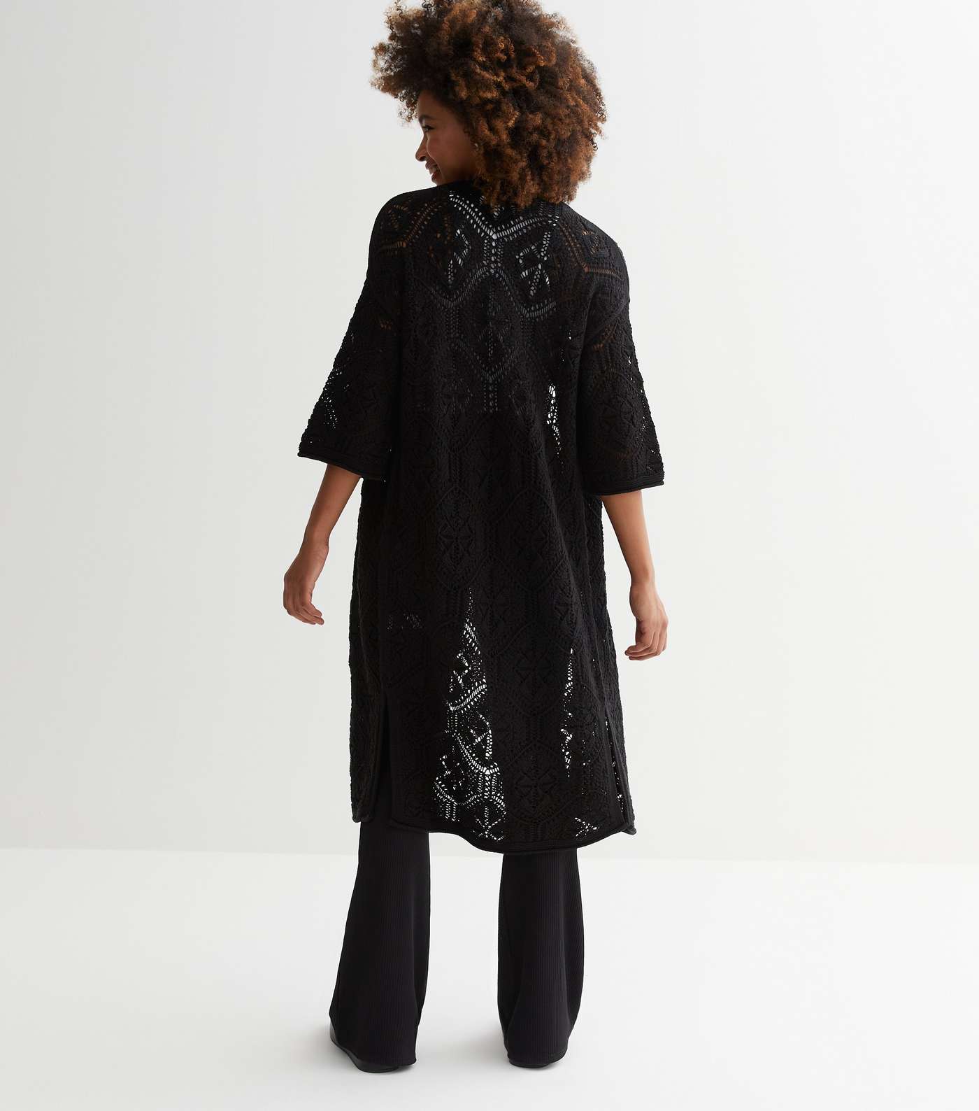 Black Knit Midi Kimono Cardigan Image 4
