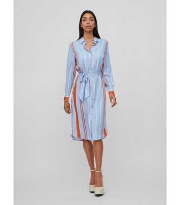 VILA Multicoloured Stripe Long Sleeve Belted Midi Shirt Dress