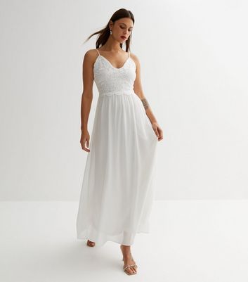 VILA Off White Lace V Neck Strappy Maxi Dress