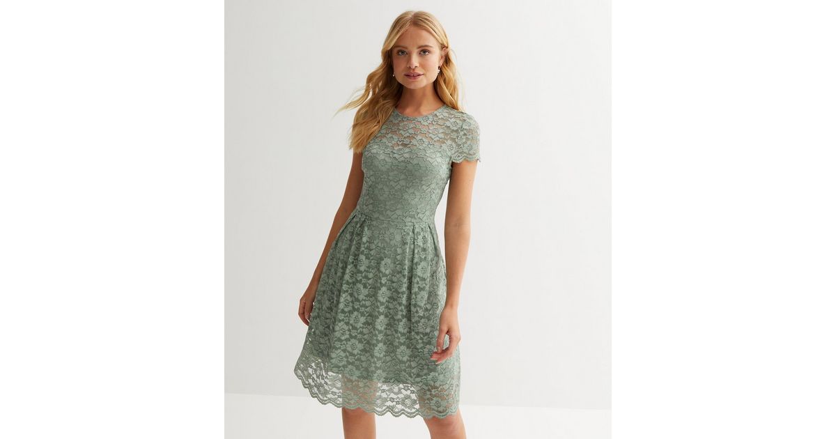 VILA Light Green | Mini Look Sleeve New Dress Cap Lace