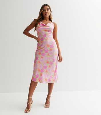 VILA Pink Floral Tie Back Midi Dress