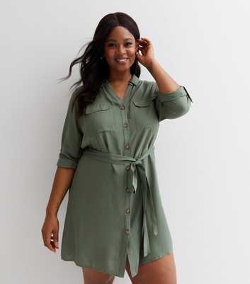 Vero Moda Curve Grey Long Sleeve Belted Mini Shirt Dress