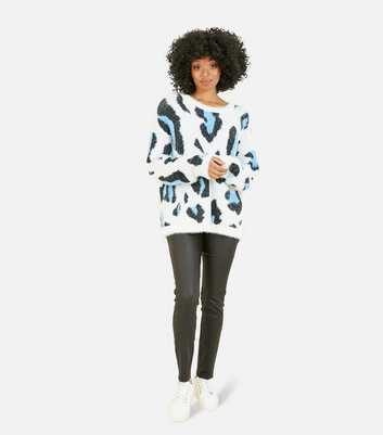 Mela Off White Leopard Print Fluffy Jumper