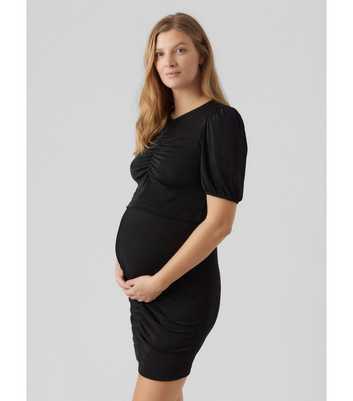 Mamalicious Maternity Black Ruched Puff Sleeve Crop Top