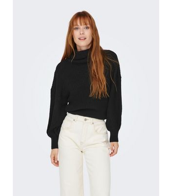 JDY Black Ribbed Knit Roll Neck Jumper