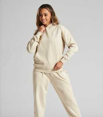 South Beach Cream Aprés Ski Embroidered Oversized Logo Hoodie