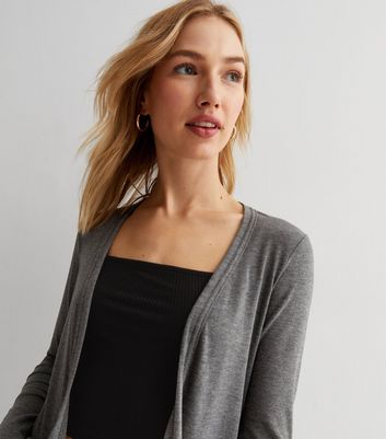 Dark Grey Jersey Long Sleeve Pocket Cardigan New Look