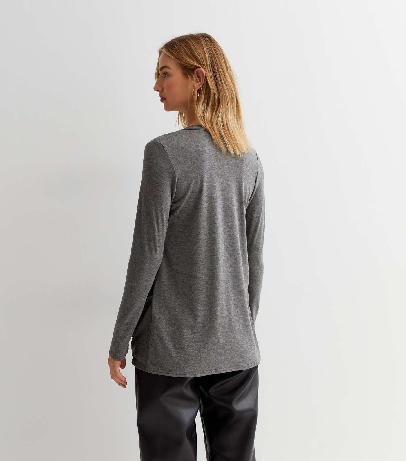 Dark Grey Jersey Long Sleeve Pocket Cardigan Image 4