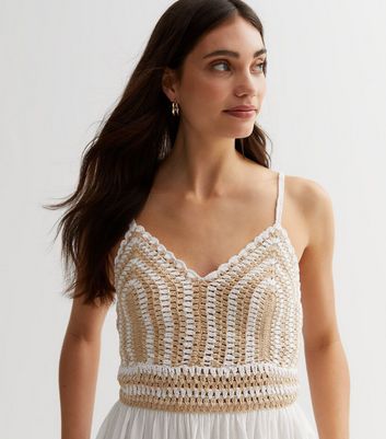 White Crochet Peplum Cami New Look