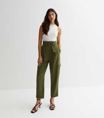 Khaki Belted Cargo Trousers