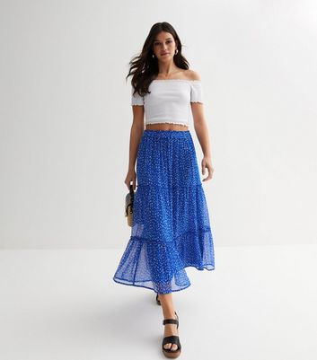 Blue skirt new on sale look