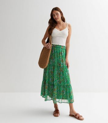 Green maxi shop skirt flowers