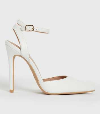 White Strappy Pointed Stiletto Heel Court Shoes