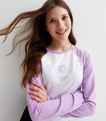 Girls Light Purple Mystic Butterfly Logo Ringer Raglan T-Shirt