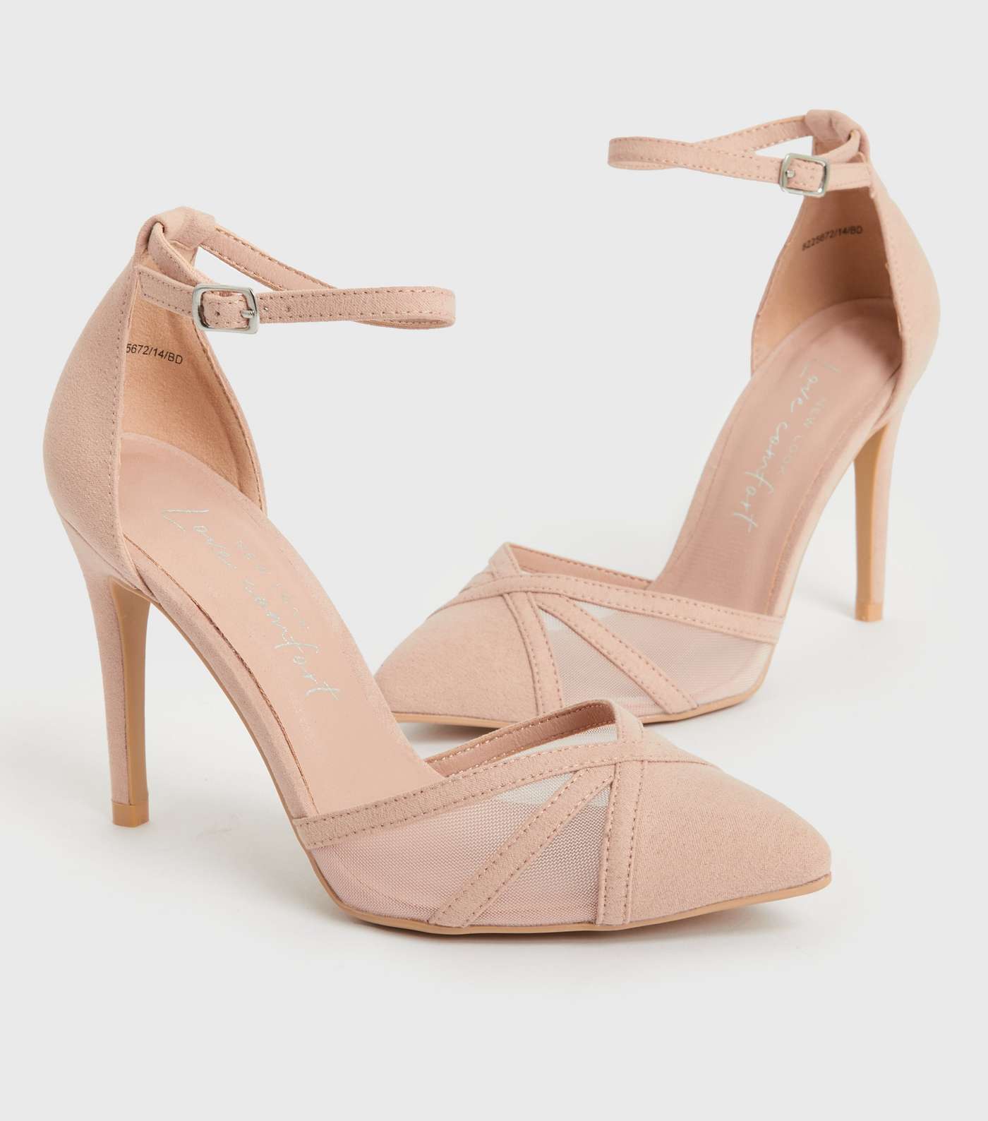 Pale Pink Suedette Mesh 2 Part Stiletto Heel Sandals Image 3