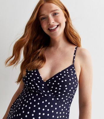 Maternity Blue Spot Ruched Wrap Swimsuit New Look