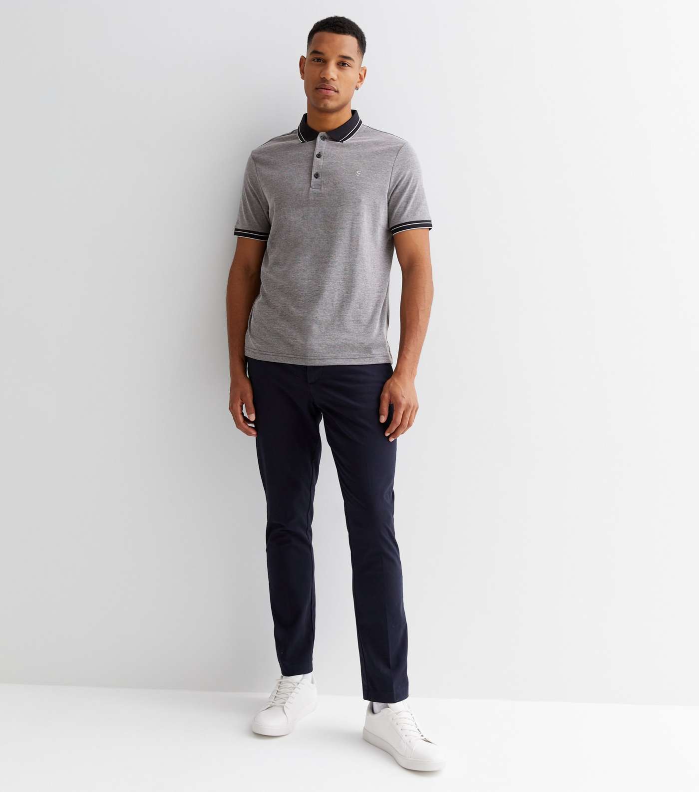 Farah Grey Stripe Trim Short Sleeve Polo Shirt Image 3