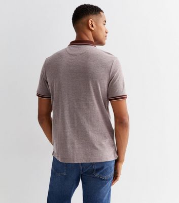 Men's Farah Burgundy Stripe Trim Short Sleeve Polo Shirt New Look