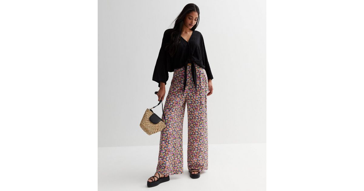 Multicoloured Ditsy Floral Wide Leg Trousers | New Look