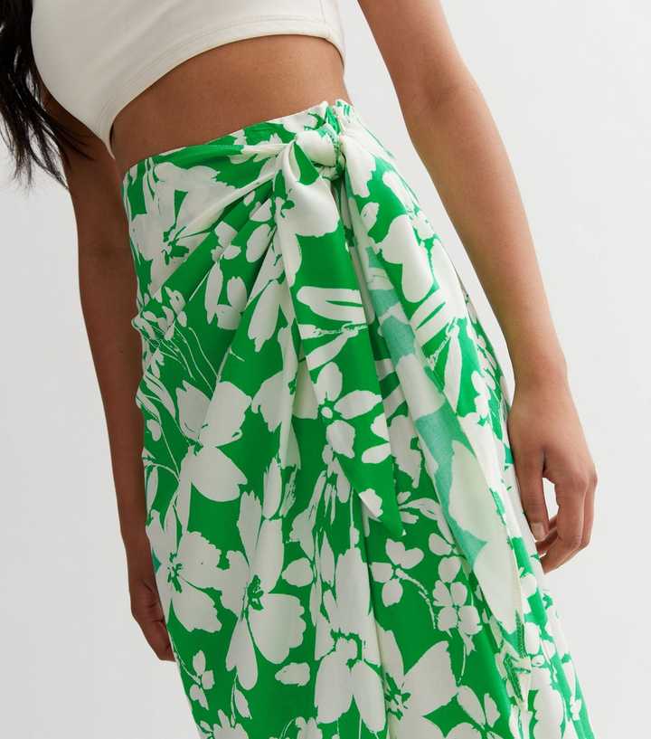 Gathered Swim Skirt - Bright green/floral - Ladies