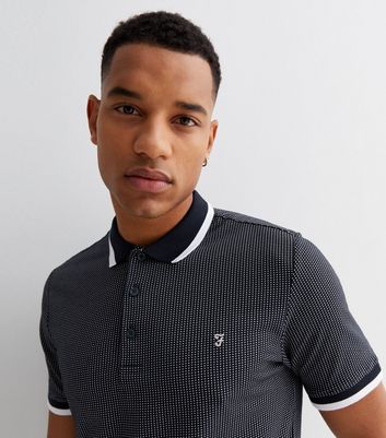 Men's Farah Navy Stripe Trim Short Sleeve Polo Shirt New Look