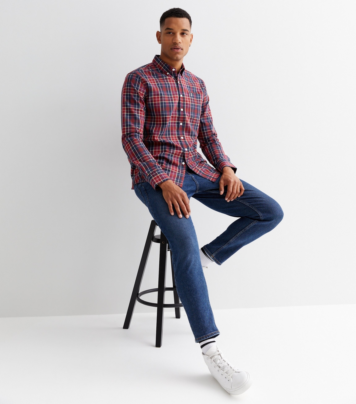 Men's Red Check Long Sleeve Oxford Shirt Farah New Look