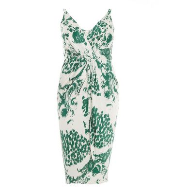 QUIZ Curves Green Animal Print Strappy Midi Wrap Dress New Look