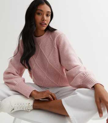 Sunshine Soul Pink Cable Knit Balloon Sleeve Jumper