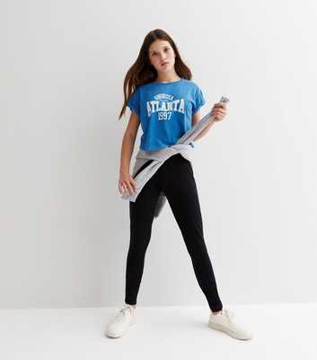 Girls Bright Blue Atlanta Jersey Roll Sleeve Logo T-Shirt