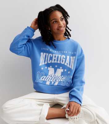 Girls Bright Blue Michigan Logo Crop Sweatshirt