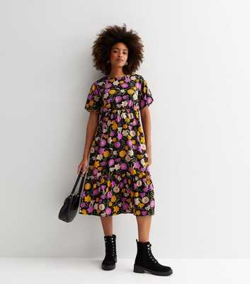 Cutie London Black Floral Tiered Midi Dress
