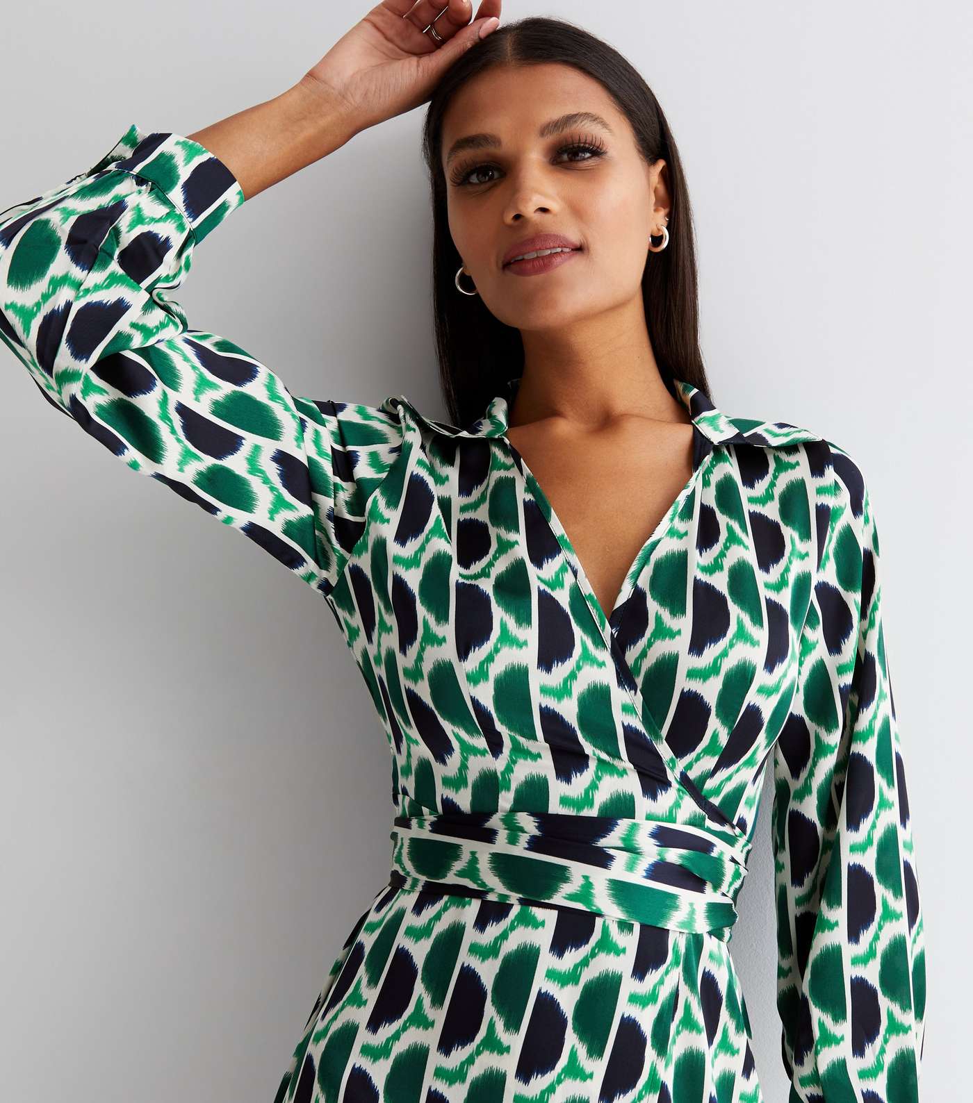 Cutie London Green Abstract Midi Wrap Shirt Dress Image 3