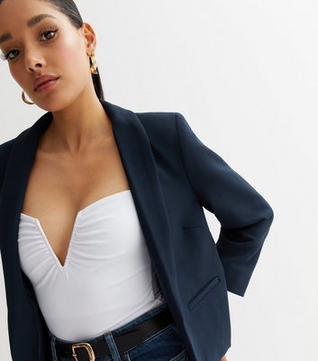Navy Crop Blazer New Look