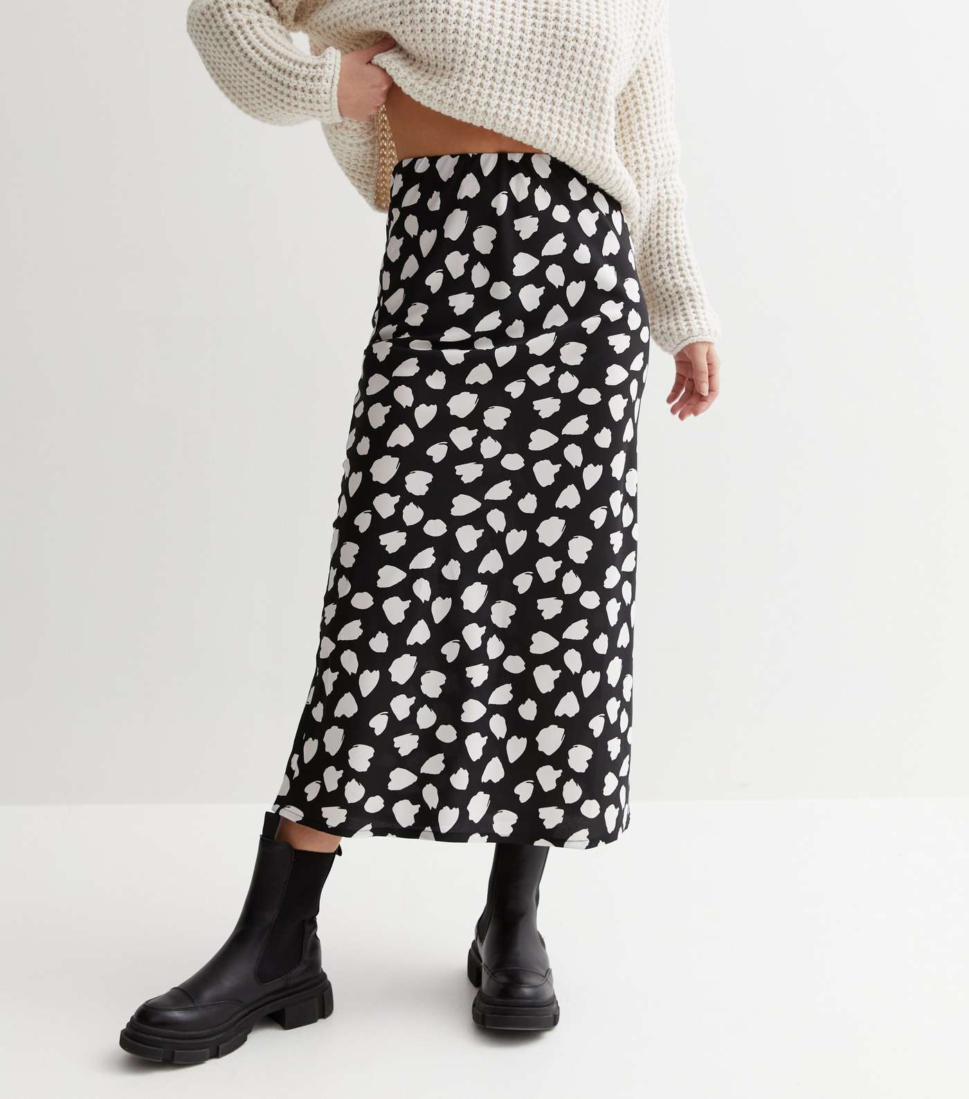 Black Abstract Spot Bias Cut Midi Skirt Image 2