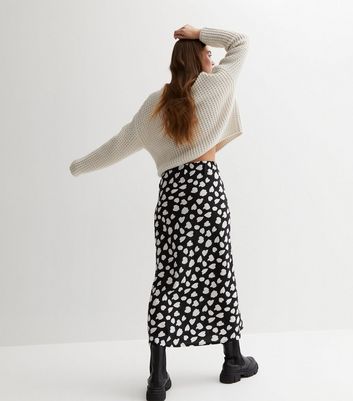 Black Abstract Spot Bias Cut Midi Skirt New Look