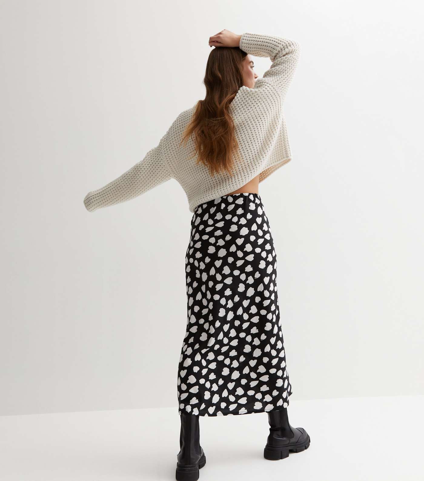 Black Abstract Spot Bias Cut Midi Skirt Image 4